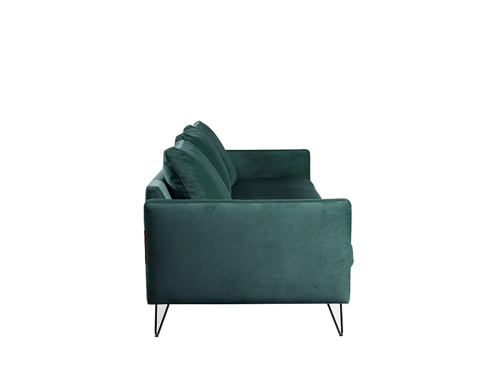 Villabon - Canapé convertible 4 places en velours pieds épingles noirs - vert eucalyptus