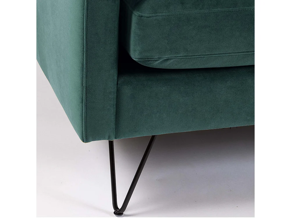 Villabon - Canapé convertible 4 places en velours pieds épingles noirs - vert eucalyptus