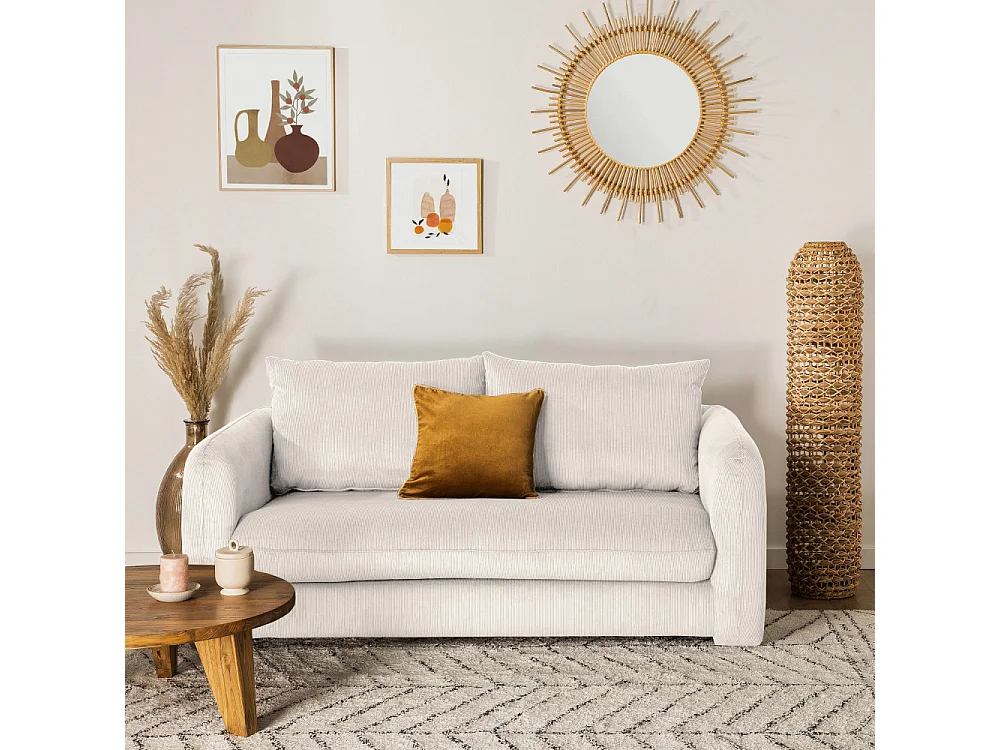 Wiame - Canapé convertible 2,5 places en velours côtelé - Ecru
