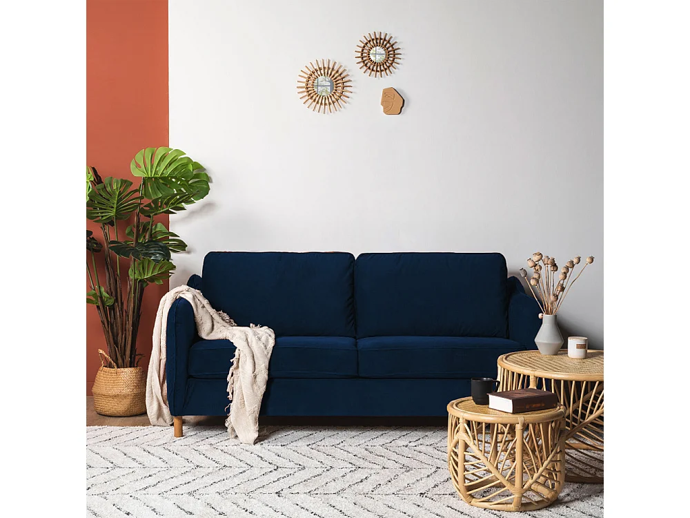 Vornay - Canapé convertible express 3 places en velours - Bleu nuit