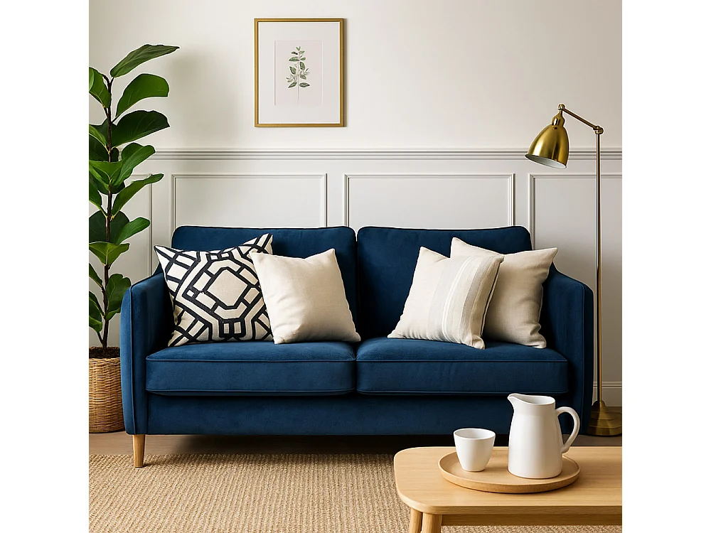 Vornay - Canapé convertible express 3 places en velours - Bleu nuit