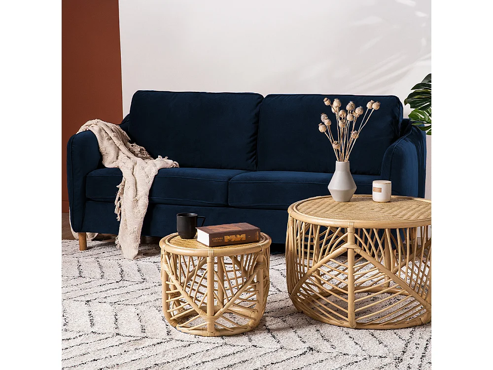 Vornay - Canapé convertible express 3 places en velours - Bleu nuit