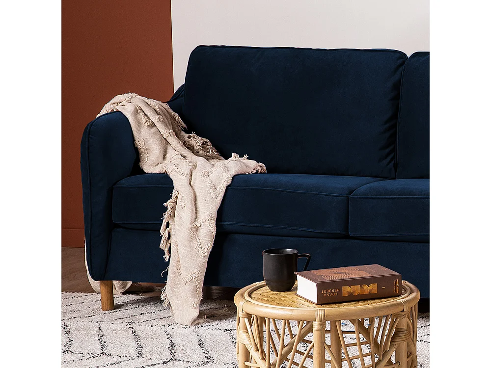 Vornay - Canapé convertible express 3 places en velours - Bleu nuit