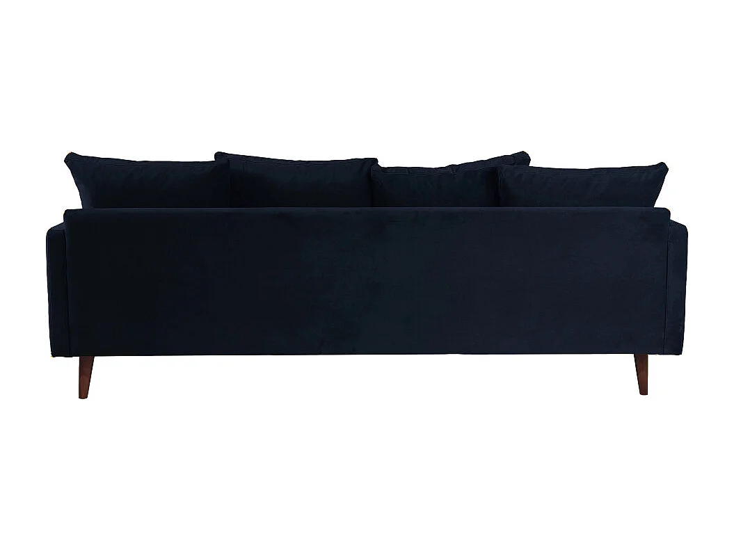 Villabon - Canapé convertible 4 places en velours pieds bois foncé - Bleu marine