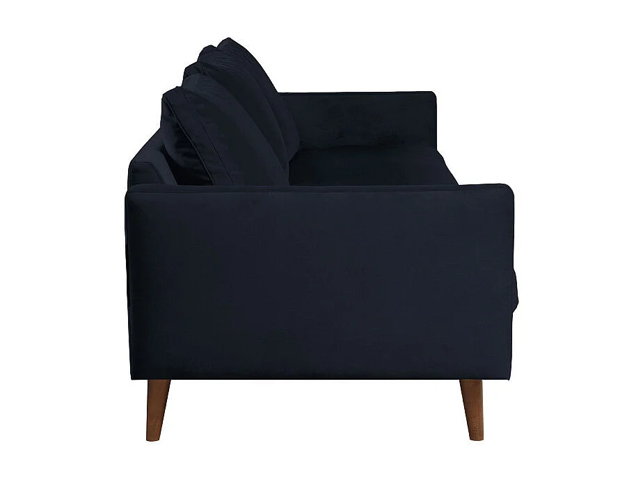 Villabon - Canapé convertible 4 places en velours pieds bois foncé - Bleu marine