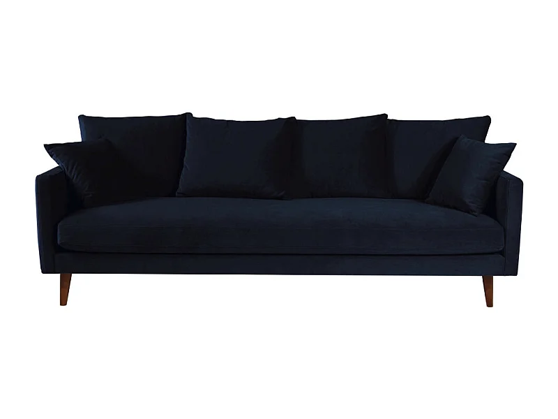 Villabon - Canapé convertible 4 places en velours pieds bois foncé - Bleu marine