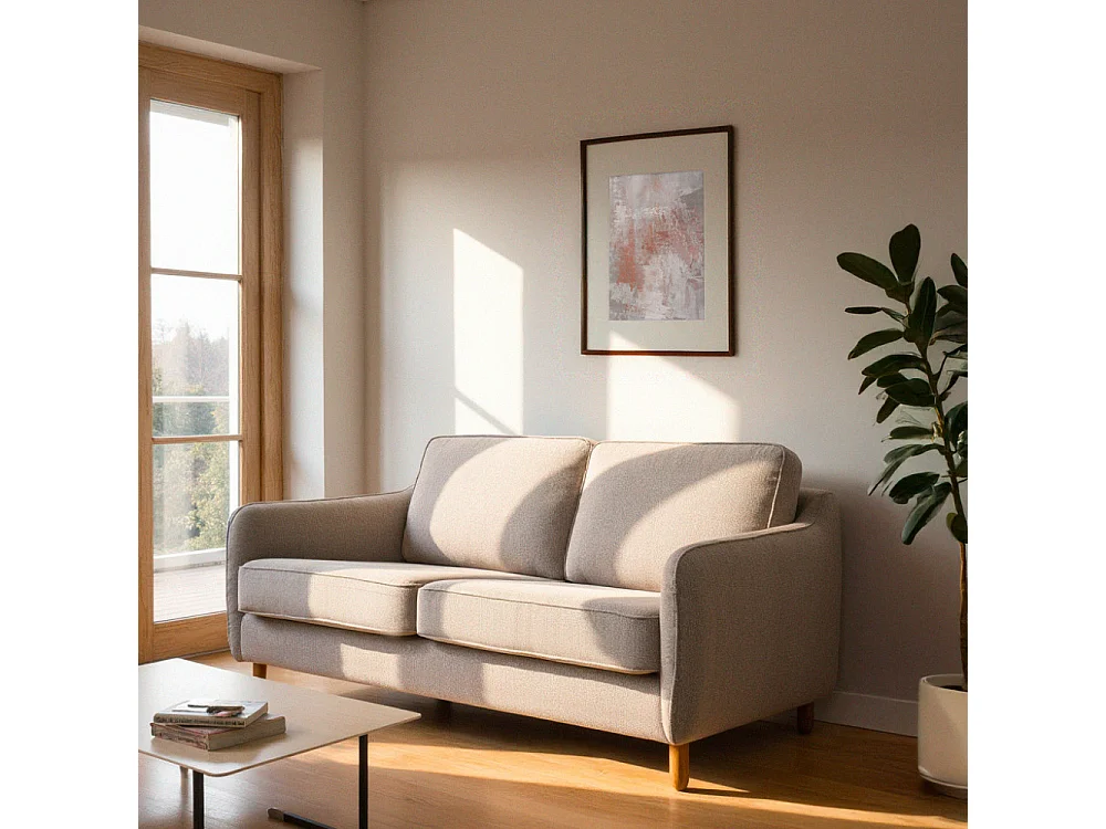 Vornay - Canapé convertible express 2 places en tissu pieds bois foncé - Naturel chiné