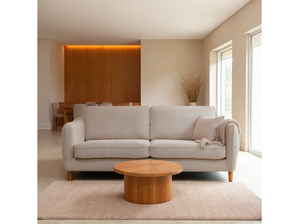 Vornay - Canapé convertible express 2 places en tissu pieds bois foncé - Naturel chiné