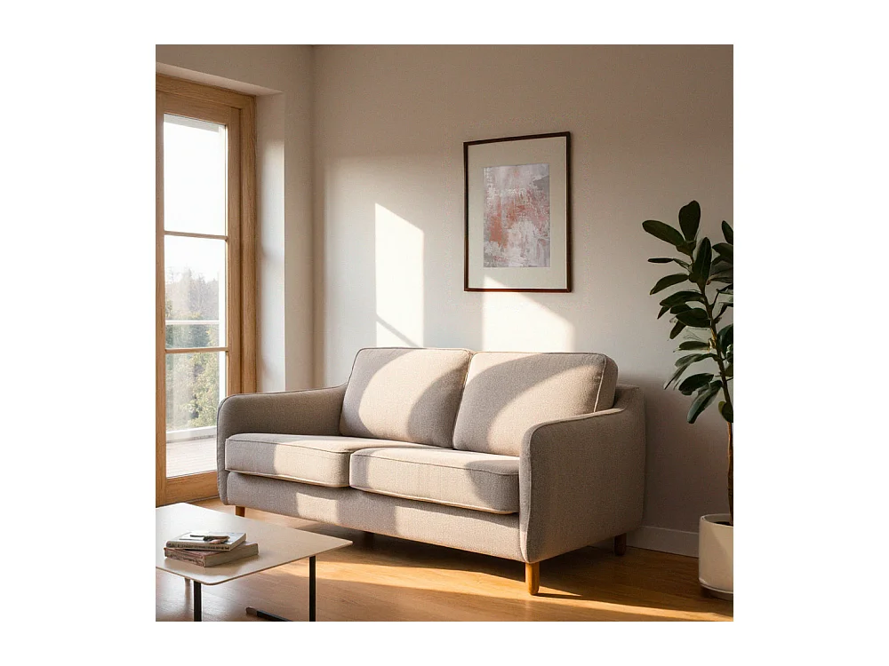 Vornay - Canapé convertible express 3 places en tissu pieds bois foncé - Naturel chiné