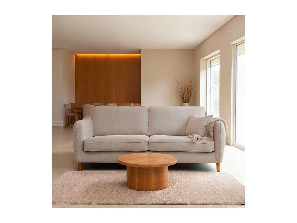 Vornay - Canapé convertible express 3 places en tissu pieds bois foncé - Naturel chiné