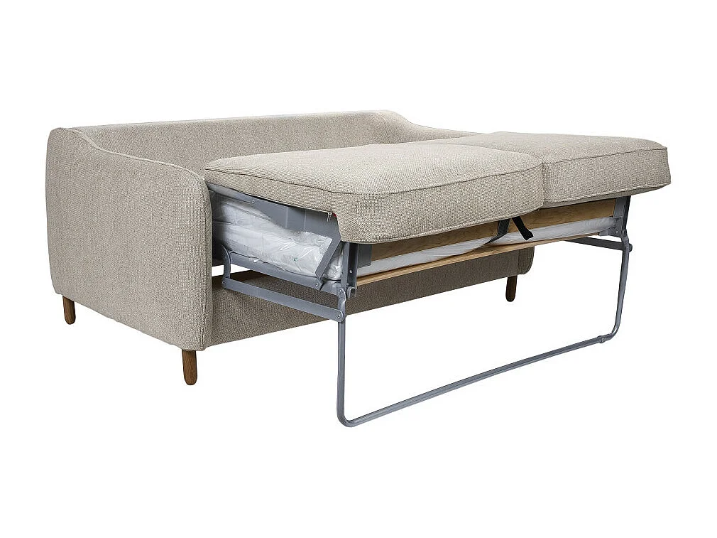 Vornay - Canapé convertible express 3 places en tissu pieds bois foncé - Naturel chiné