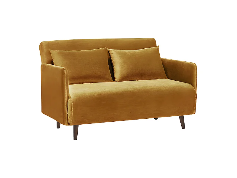 Belushi - Canapé convertible 2 places en velours L120cm - Jaune moutarde