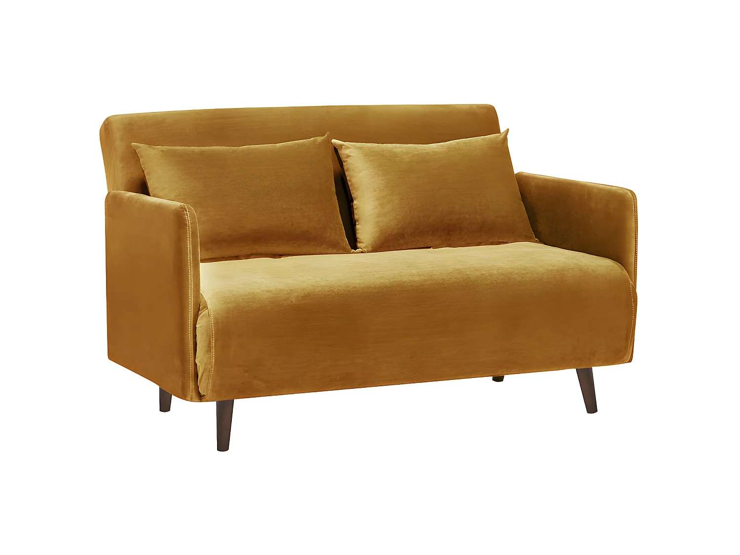 Belushi - Canapé convertible 2 places en velours L120cm - Jaune moutarde