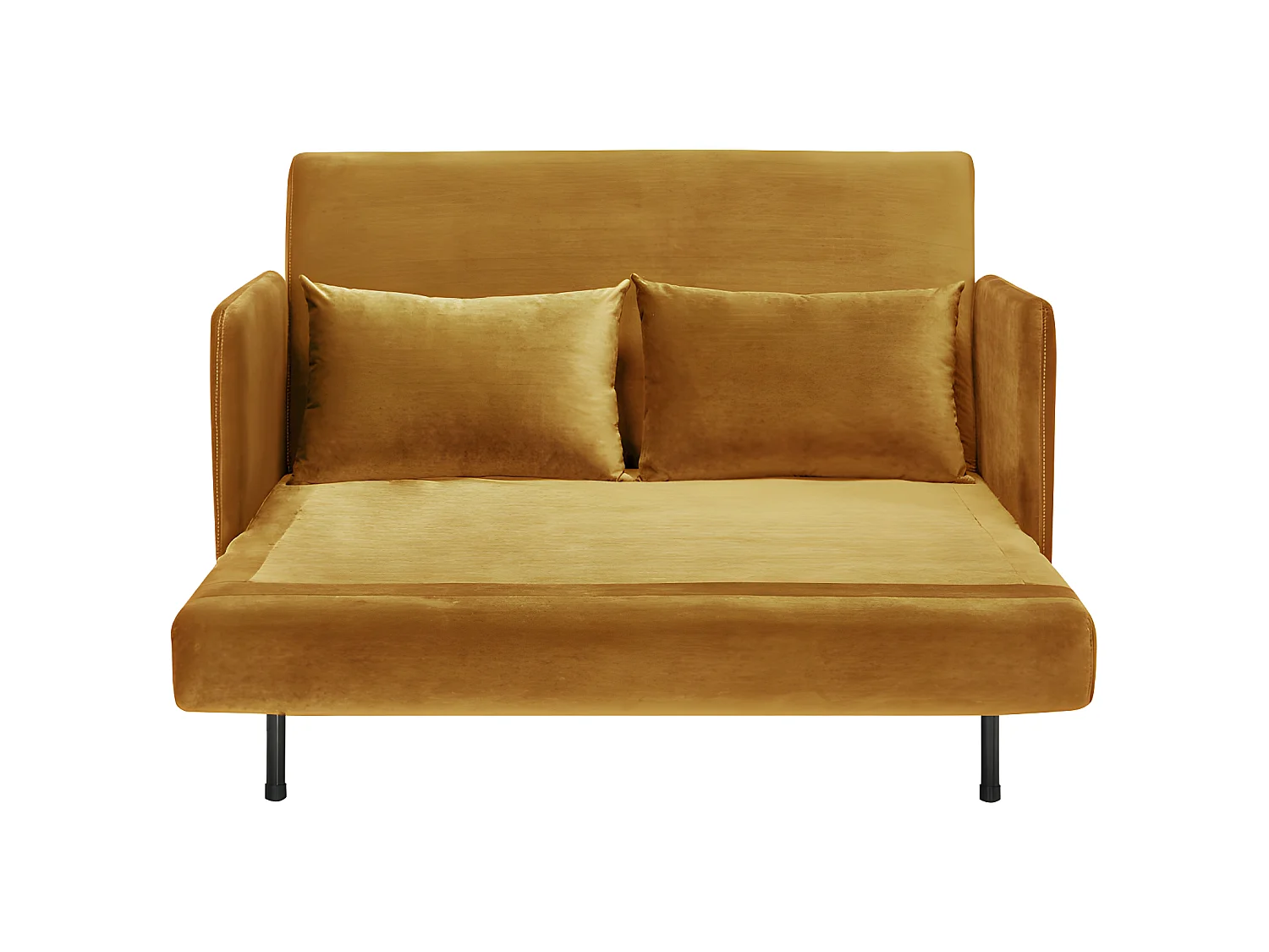 Belushi - Canapé convertible 2 places en velours L120cm - Jaune moutarde