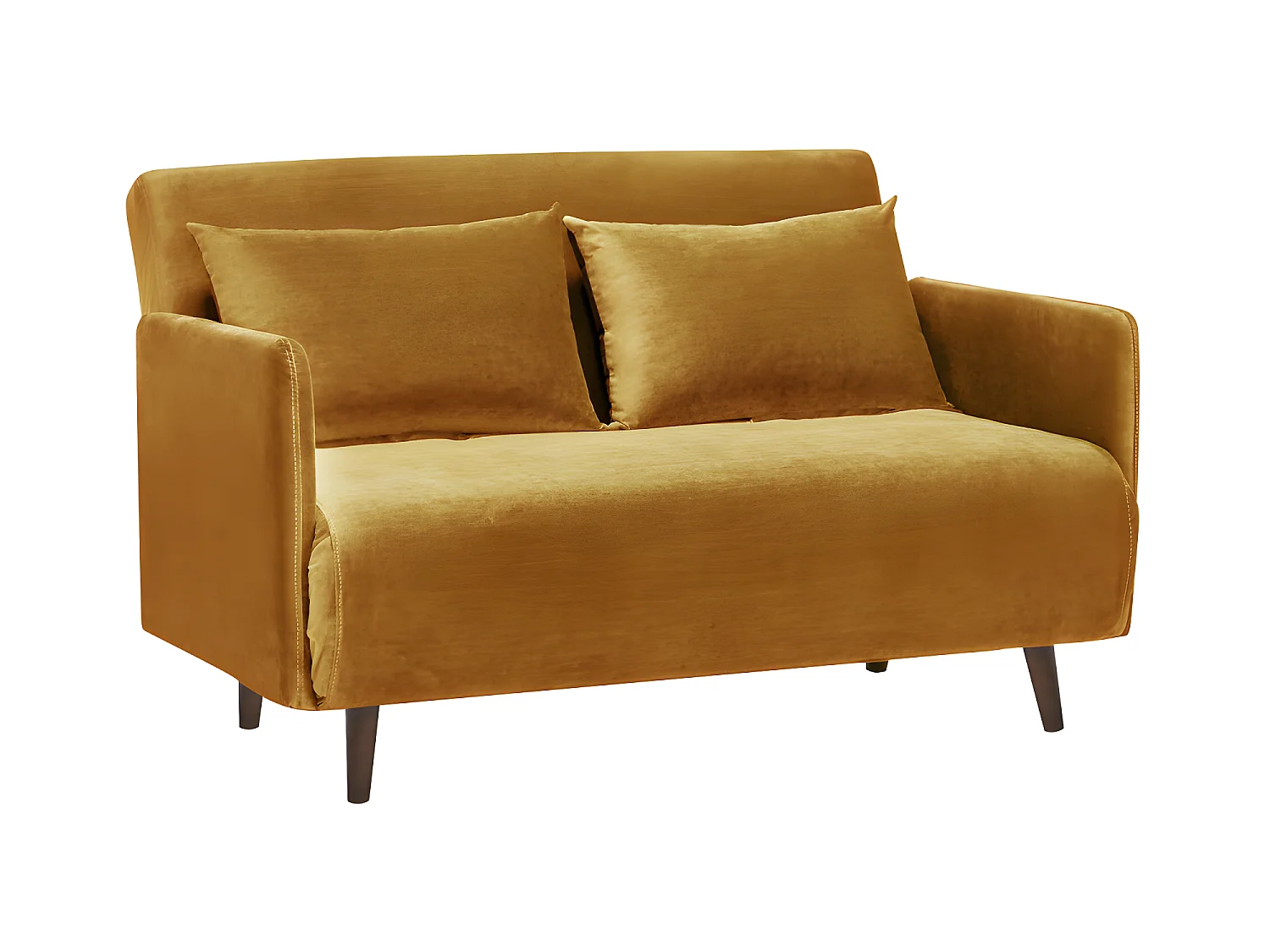 Belushi - Canapé convertible 2 places en velours L120cm - Jaune moutarde