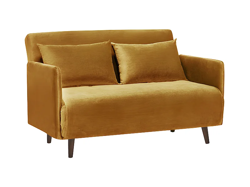 Belushi - Canapé convertible 2 places en velours L120cm - Jaune moutarde