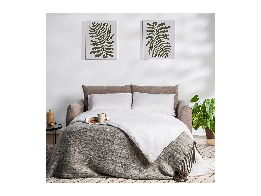 Wiame - Canapé convertible 2,5 places en tissu - Taupe