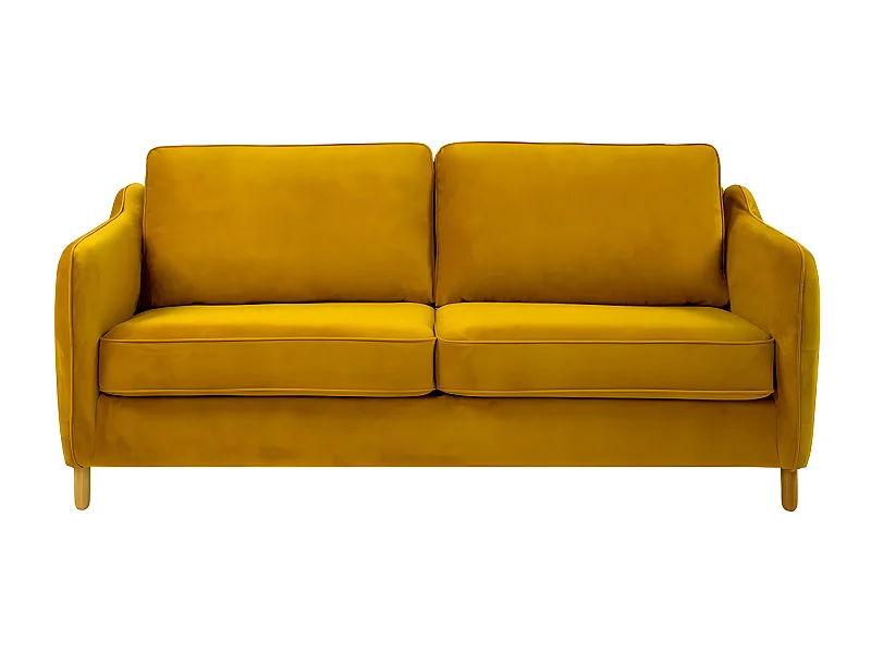 Vornay - Canapé convertible express 3 places en velours - Jaune moutarde