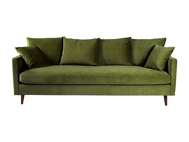 Villabon - Canapé convertible 4 places en velours pieds bois foncé - Vert olive