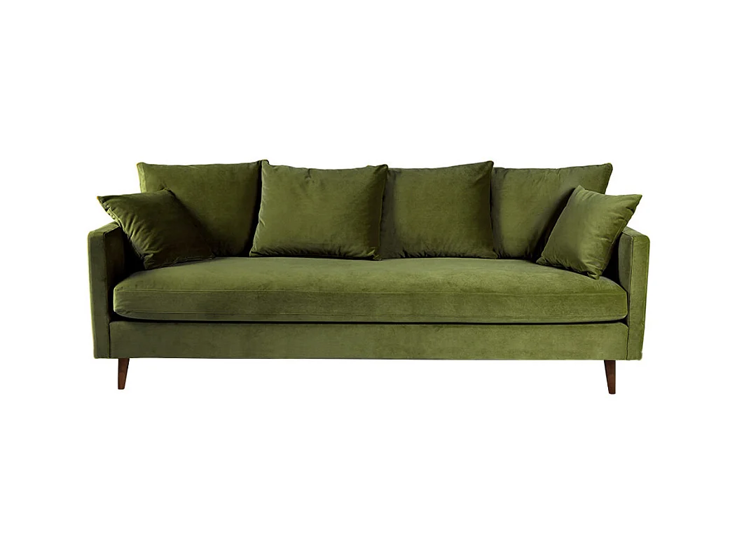 Villabon - Canapé convertible 4 places en velours pieds bois foncé - Vert olive