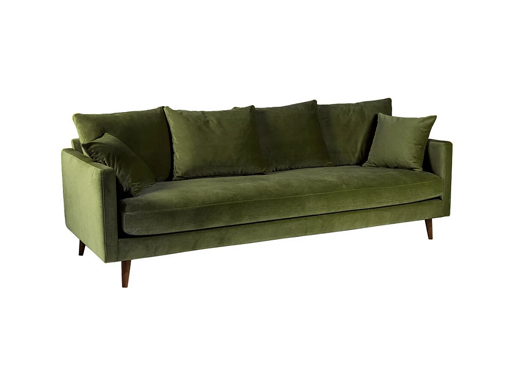 Villabon - Canapé convertible 4 places en velours pieds bois foncé - Vert olive