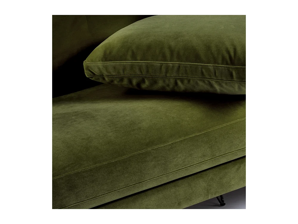 Villabon - Canapé convertible 4 places en velours pieds bois foncé - Vert olive