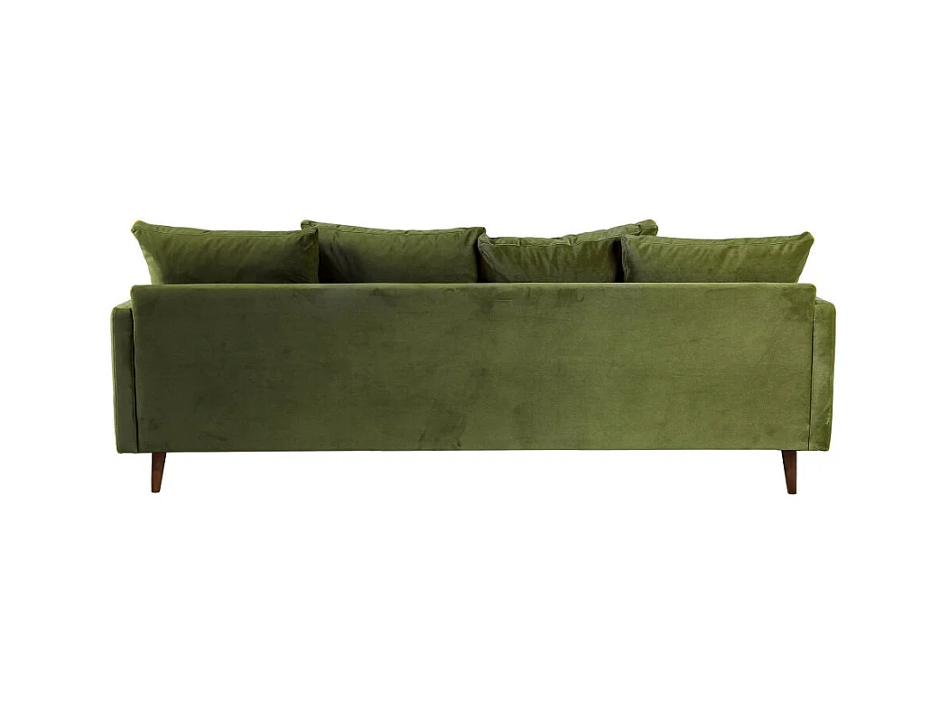 Villabon - Canapé convertible 4 places en velours pieds bois foncé - Vert olive