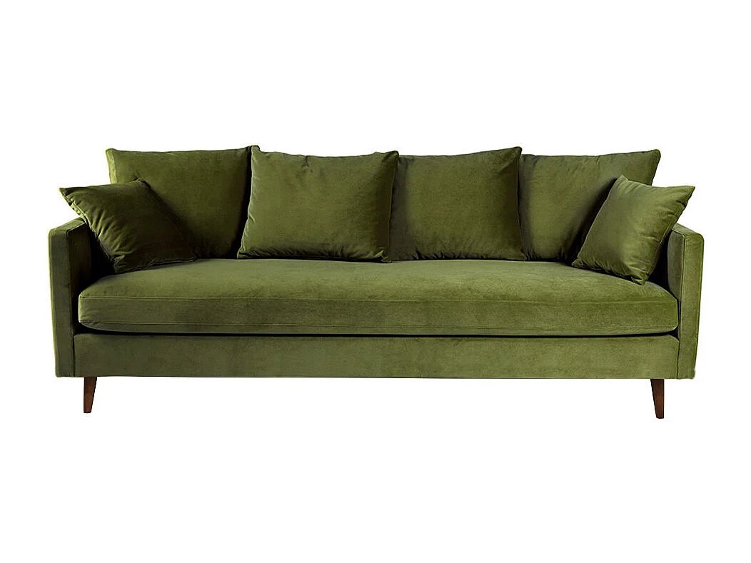 Villabon - Canapé convertible 4 places en velours pieds bois foncé - Vert olive