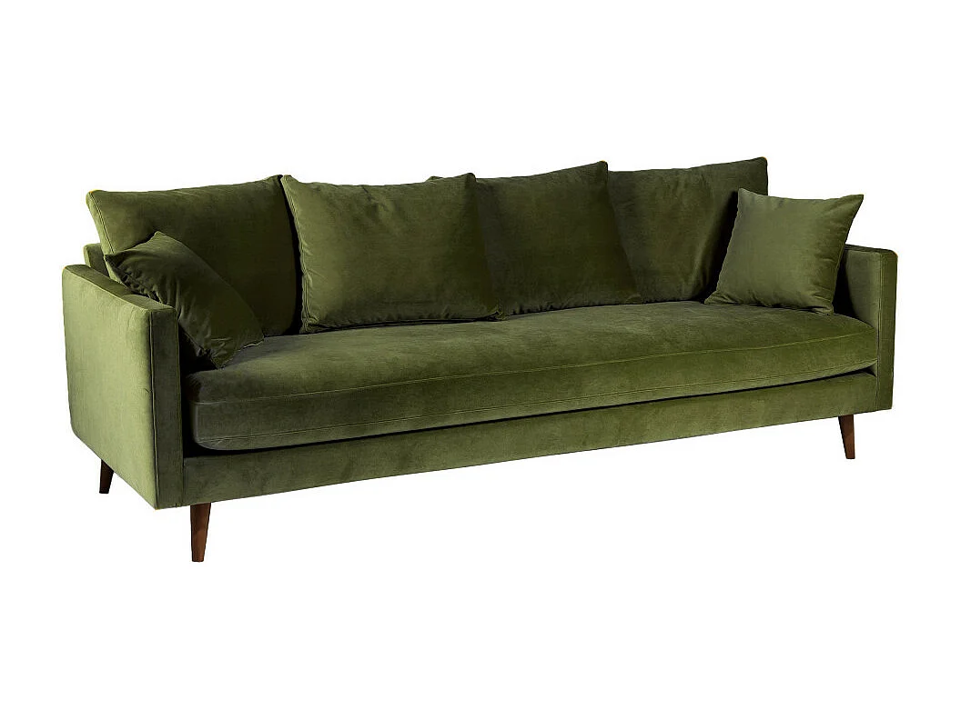 Villabon - Canapé convertible 4 places en velours pieds bois foncé - Vert olive