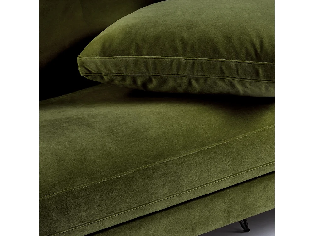 Villabon - Canapé convertible 4 places en velours pieds bois foncé - Vert olive