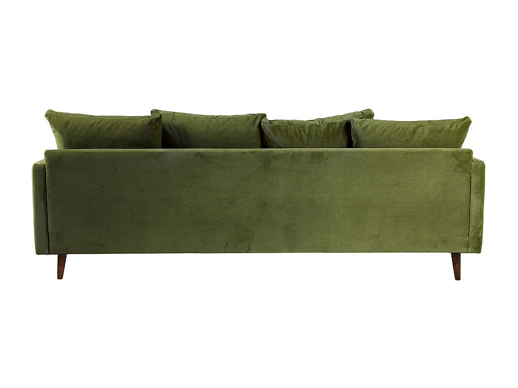Villabon - Canapé convertible 4 places en velours pieds bois foncé - Vert olive