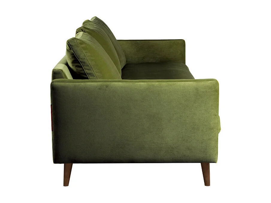 Villabon - Canapé convertible 4 places en velours pieds bois foncé - Vert olive