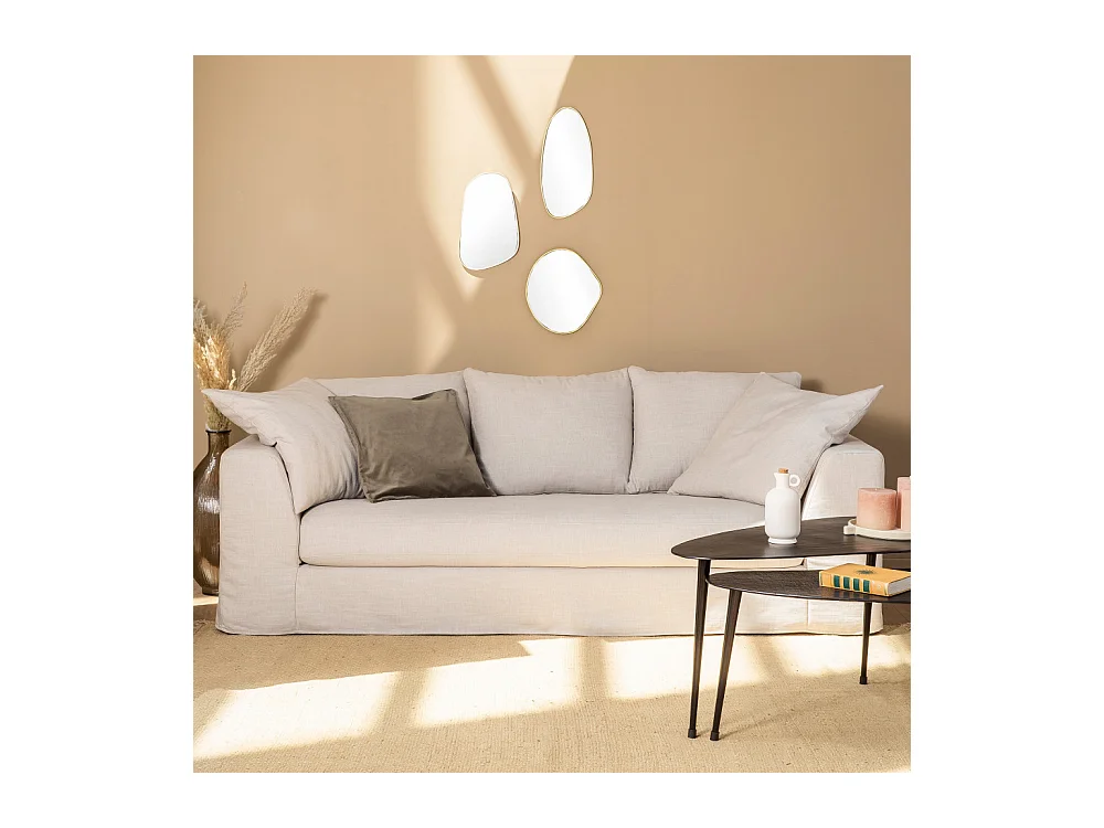 Amany - Canapé convertible 3 places entièrement déhoussable en tissu - Couleur - Naturel