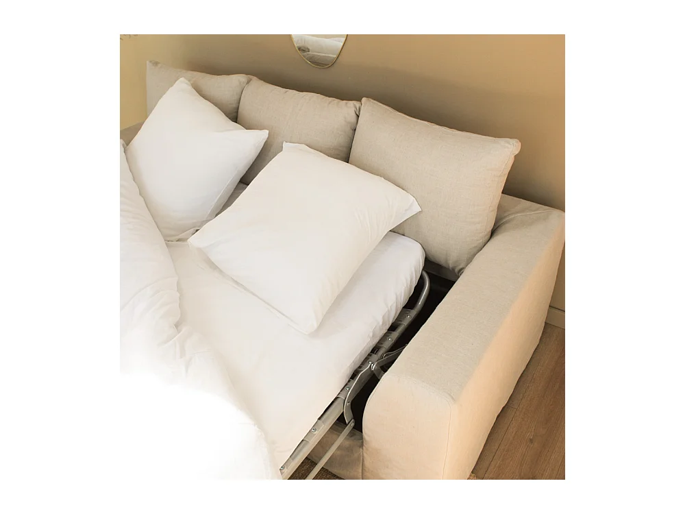 Amany - Canapé convertible 3 places entièrement déhoussable en tissu - Couleur - Naturel