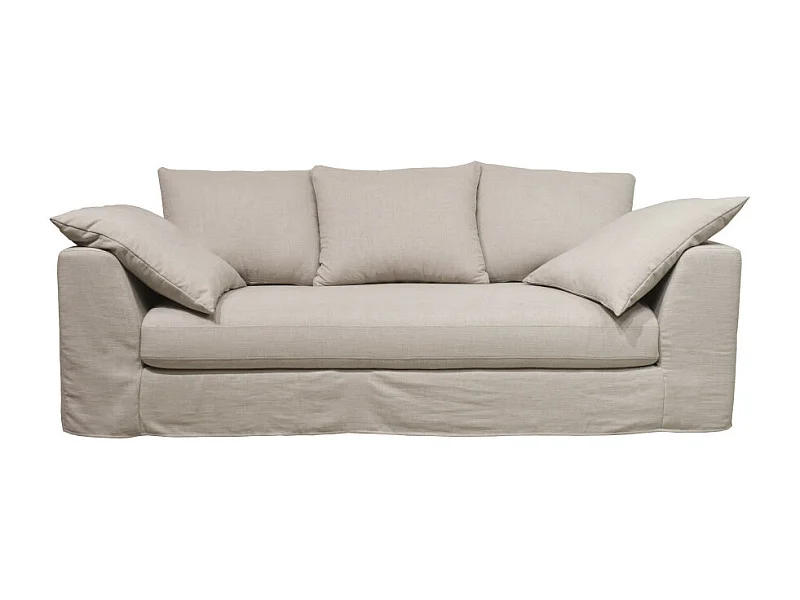 Amany - Canapé convertible 3 places entièrement déhoussable en tissu - Couleur - Naturel