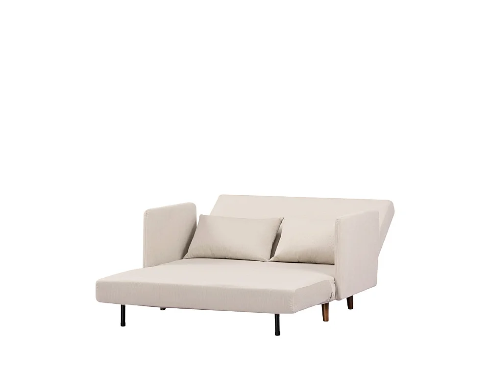 Belushi - Canapé convertible 2 places en velours côtelé pieds bois foncé - Beige