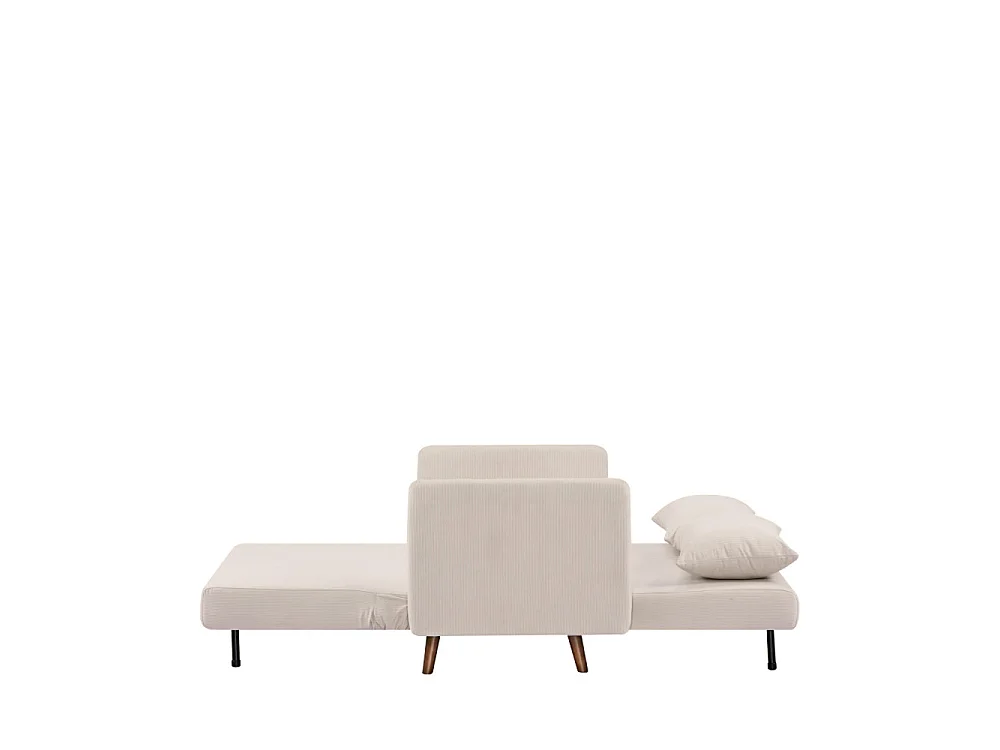 Belushi - Canapé convertible 2 places en velours côtelé pieds bois foncé - Beige