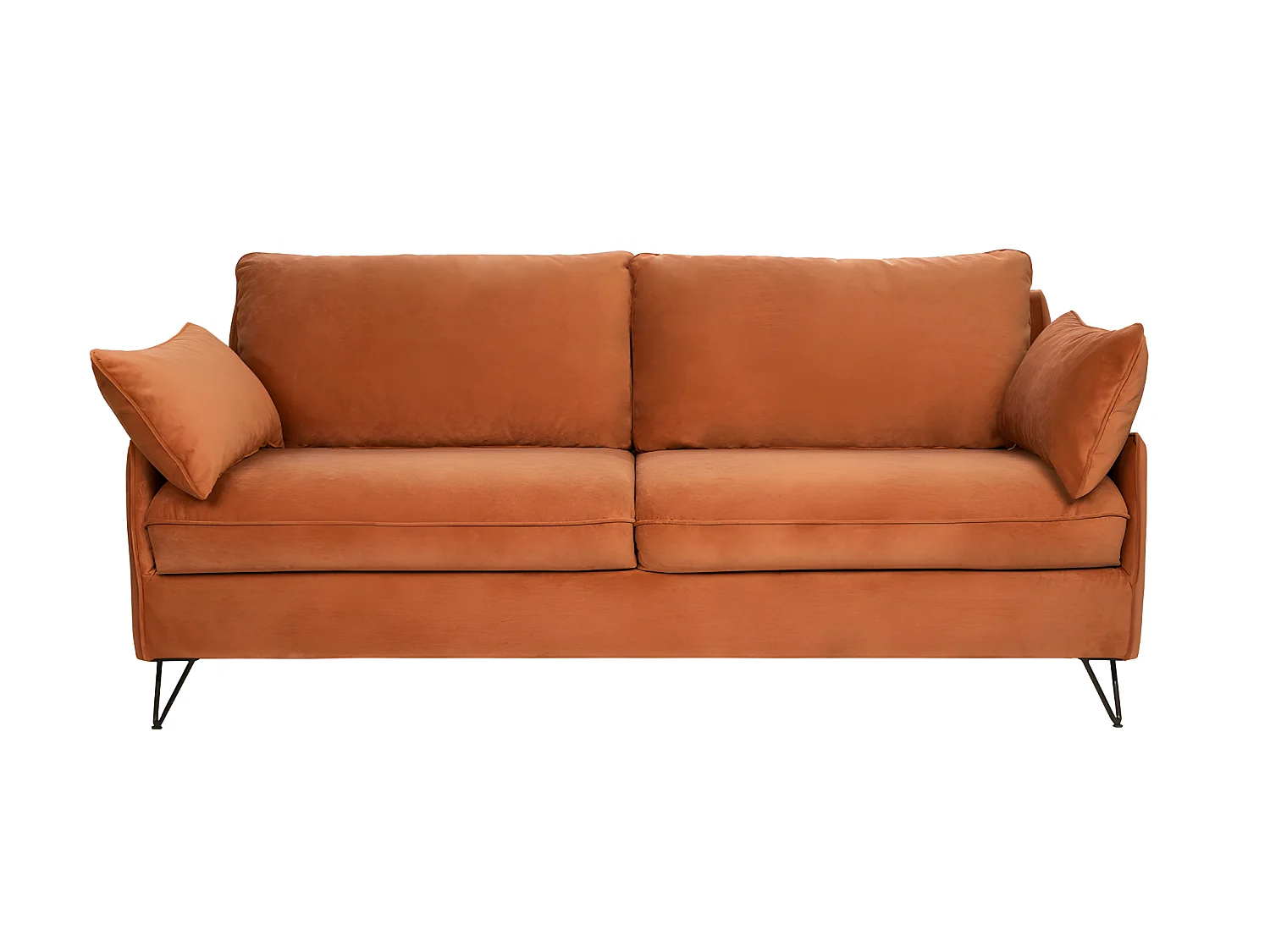 Lunery - Canapé 4 places convertible en velours pieds épingles noirs - Rouille