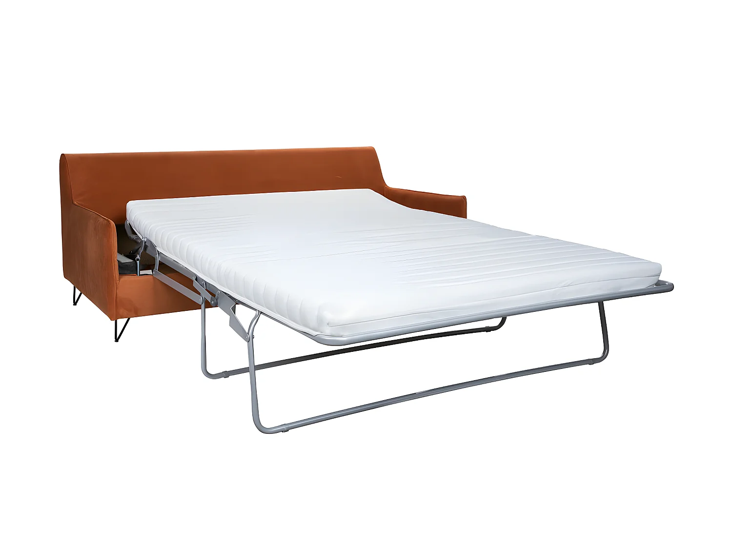 Lunery - Canapé 4 places convertible en velours pieds épingles noirs - Rouille