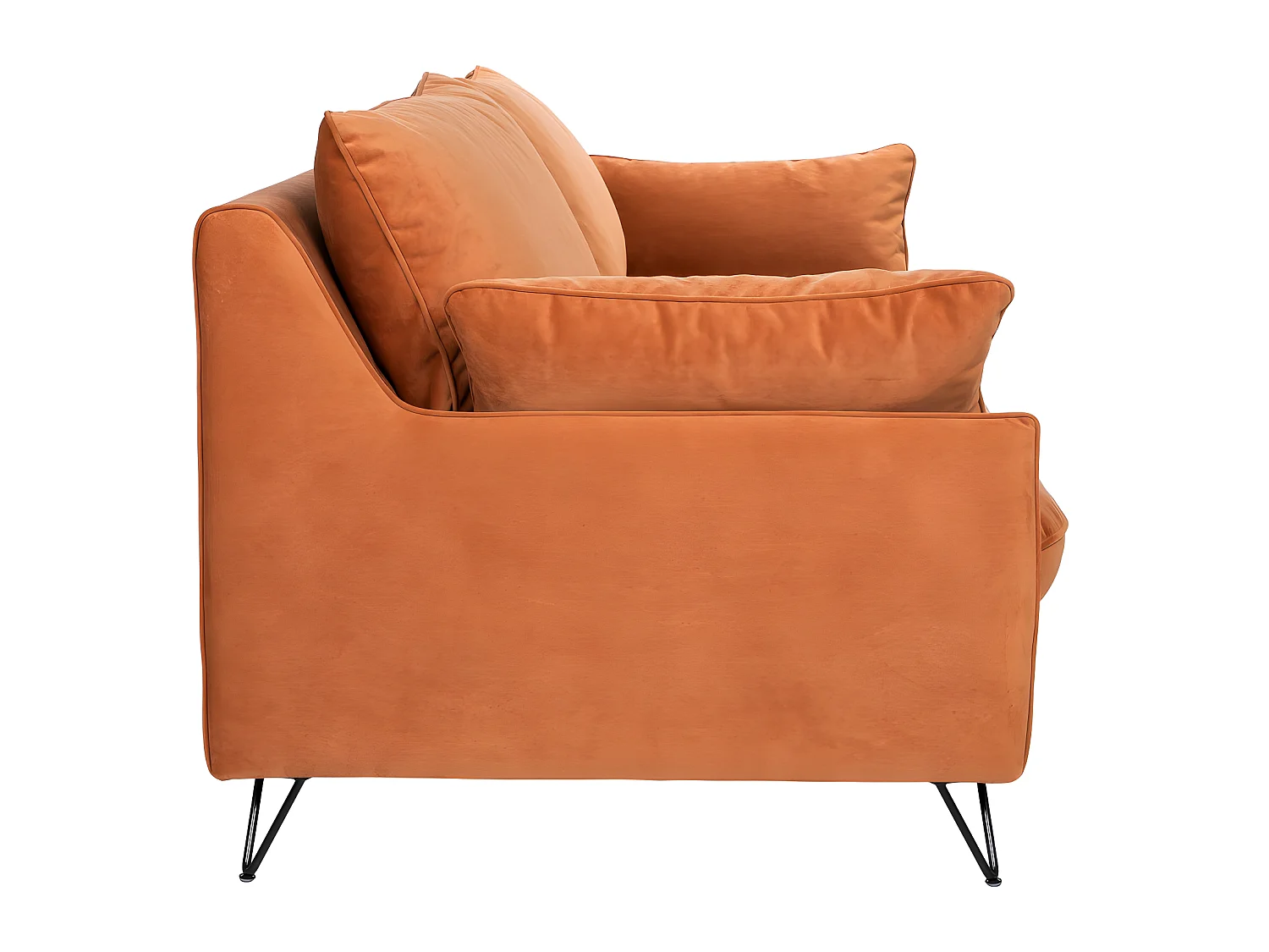 Lunery - Canapé 4 places convertible en velours pieds épingles noirs - Rouille