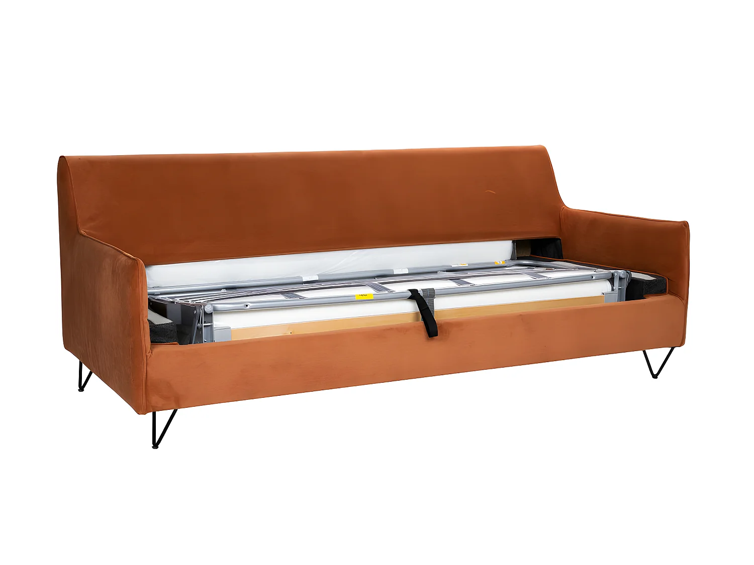 Lunery - Canapé 4 places convertible en velours pieds épingles noirs - Rouille