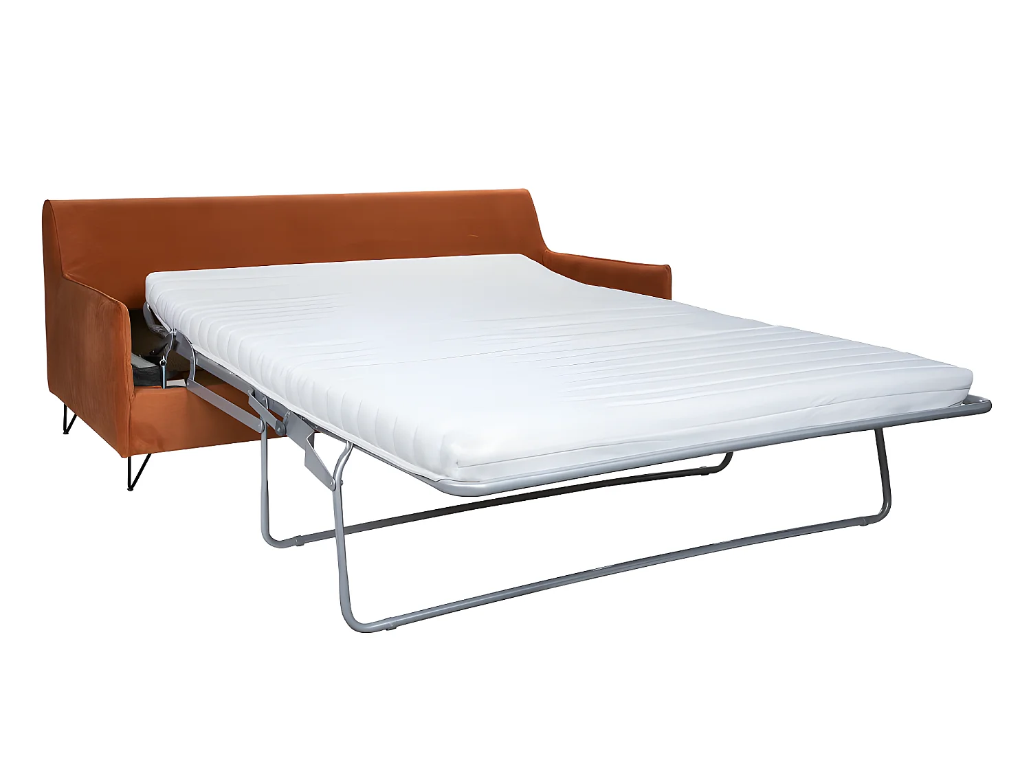 Lunery - Canapé 4 places convertible en velours pieds épingles noirs - Rouille