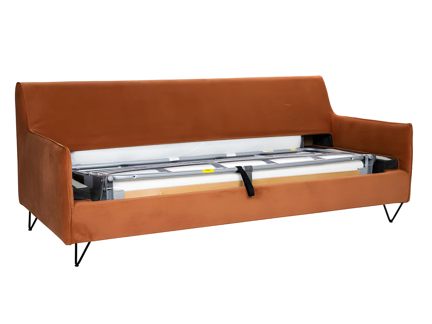 Lunery - Canapé 4 places convertible en velours pieds épingles noirs - Rouille