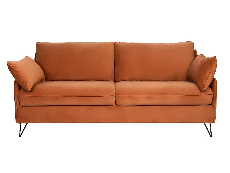 Lunery - Canapé 4 places convertible en velours pieds épingles noirs - Rouille