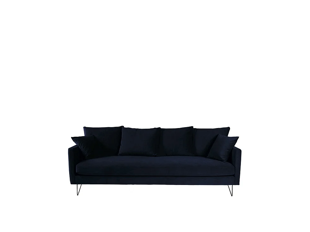 Villabon - Canapé convertible 3 places en velours pieds épingles noirs - Bleu marine