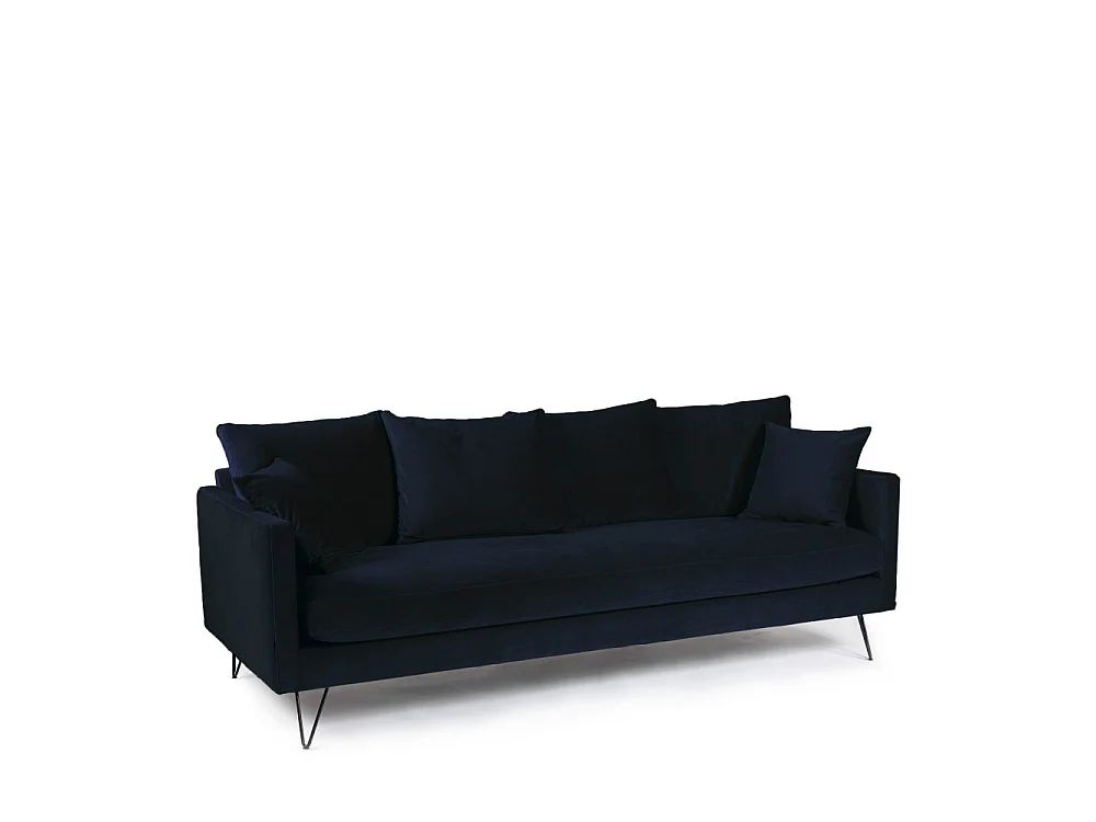 Villabon - Canapé convertible 3 places en velours pieds épingles noirs - Bleu marine