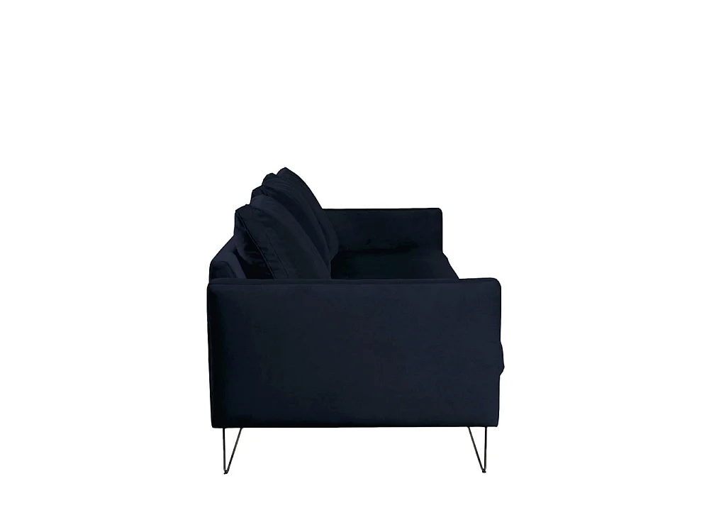 Villabon - Canapé convertible 3 places en velours pieds épingles noirs - Bleu marine