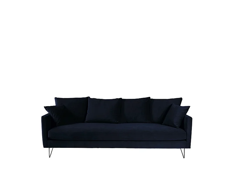 Villabon - Canapé convertible 3 places en velours pieds épingles noirs - Bleu marine