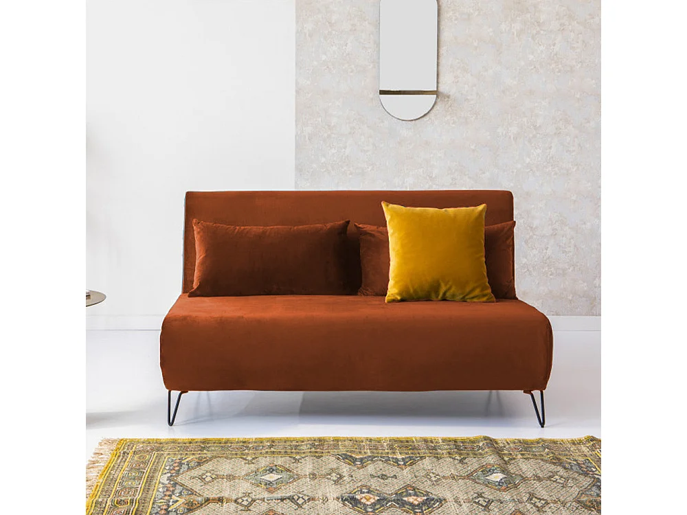 Joe Harper - Canapé convertible 2 places en velours - Rouille