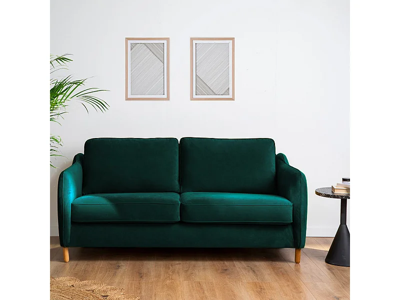 Vornay - Canapé convertible express 3 places en velours - Vert eucalyptus